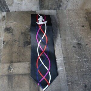 Roberto Cellini Men's Neck Tie Black Red/Purple Swirl White Dove Bird Retro
